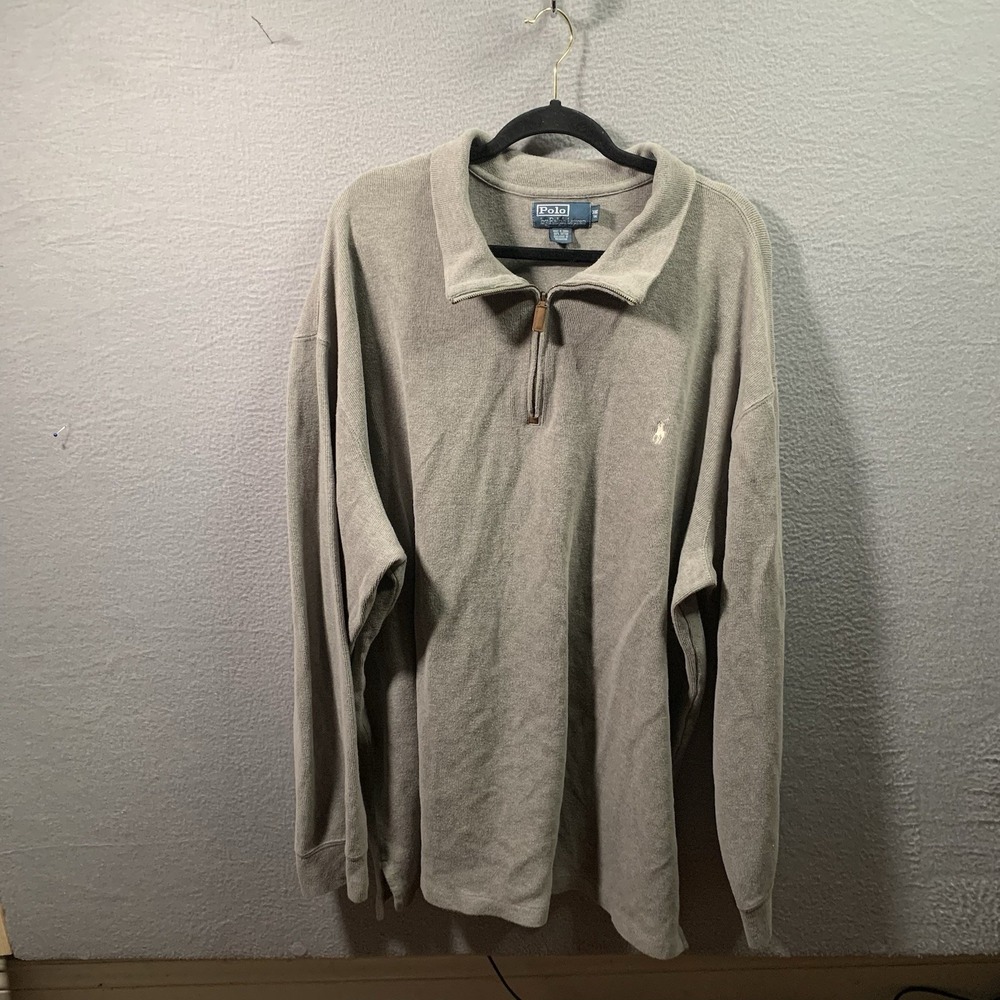 VTG Polo Ralph Lauren Grey Quarter Zip Pullover Sweater Mock Neck 90s Era 3XLT